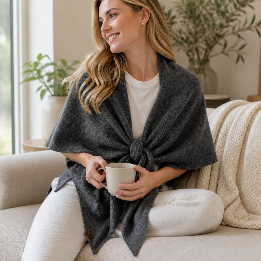 LuxeAura™ – Soft Knit Tie-Front Wrap Shawl for Evenings