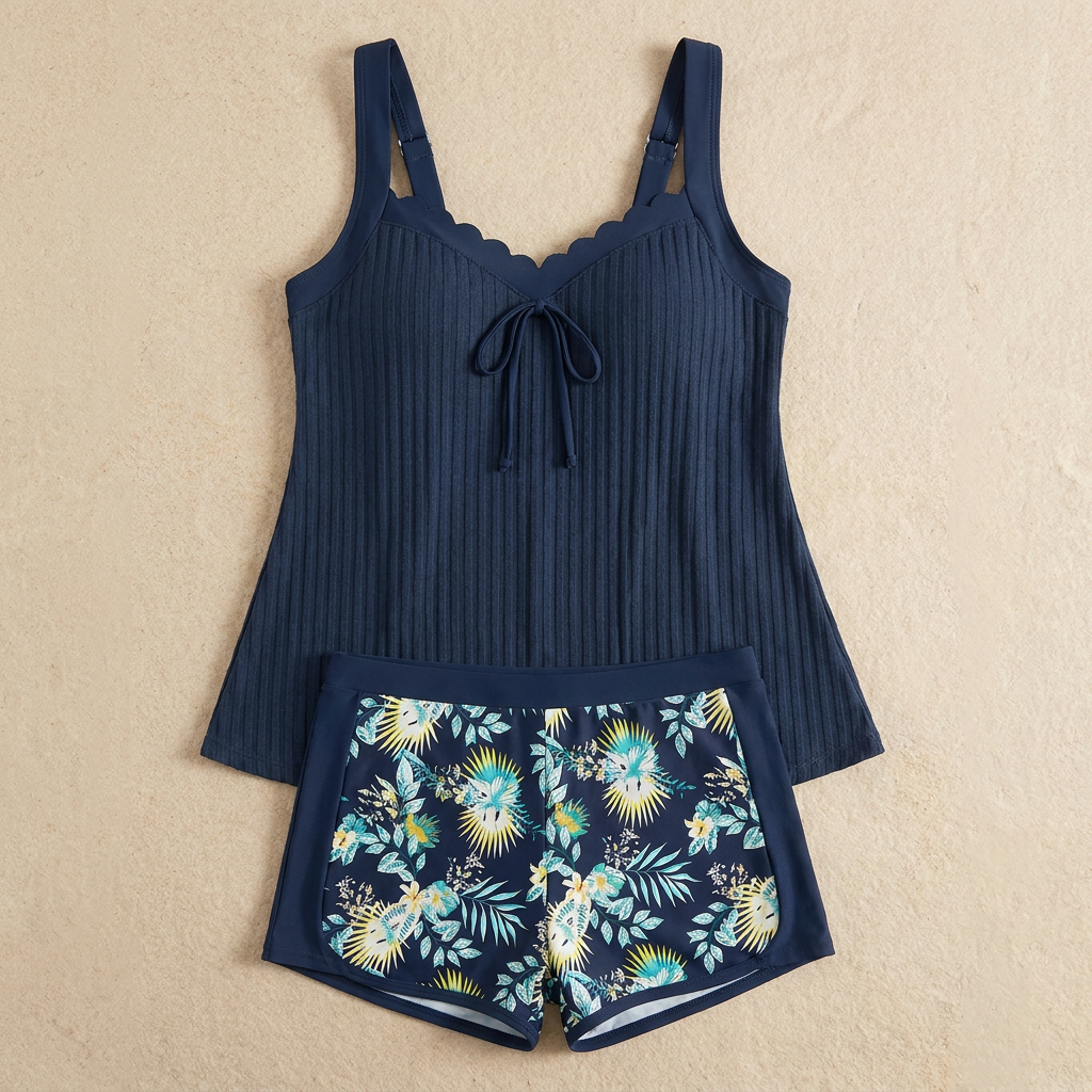 Solaira™ – Flowy Tie-Front Tankini Set with Boyshort Bottoms