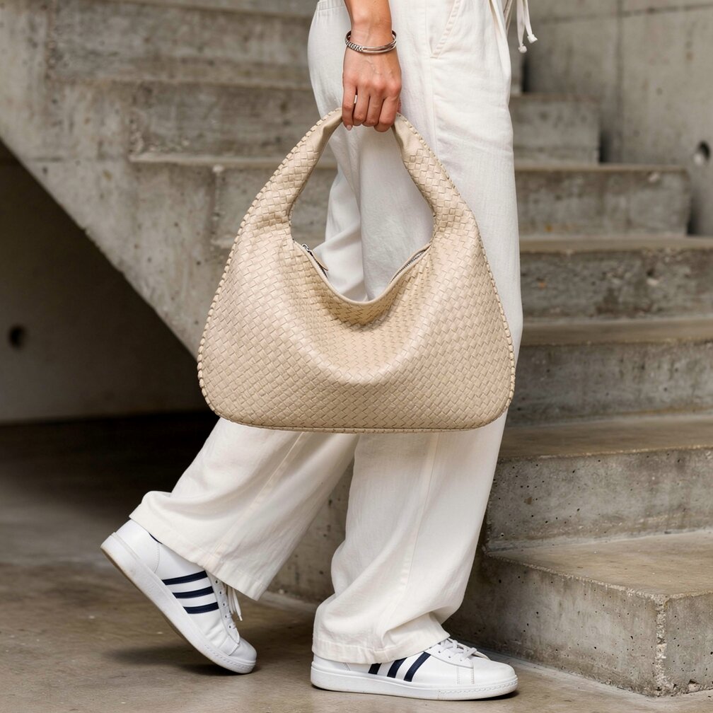 Braided Leather Hobo Bag with Zip Closure | Stylish Shoulder Bag