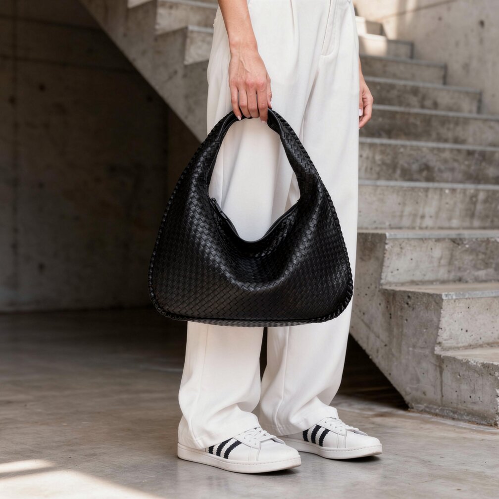 Braided Leather Hobo Bag with Zip Closure | Stylish Shoulder Bag