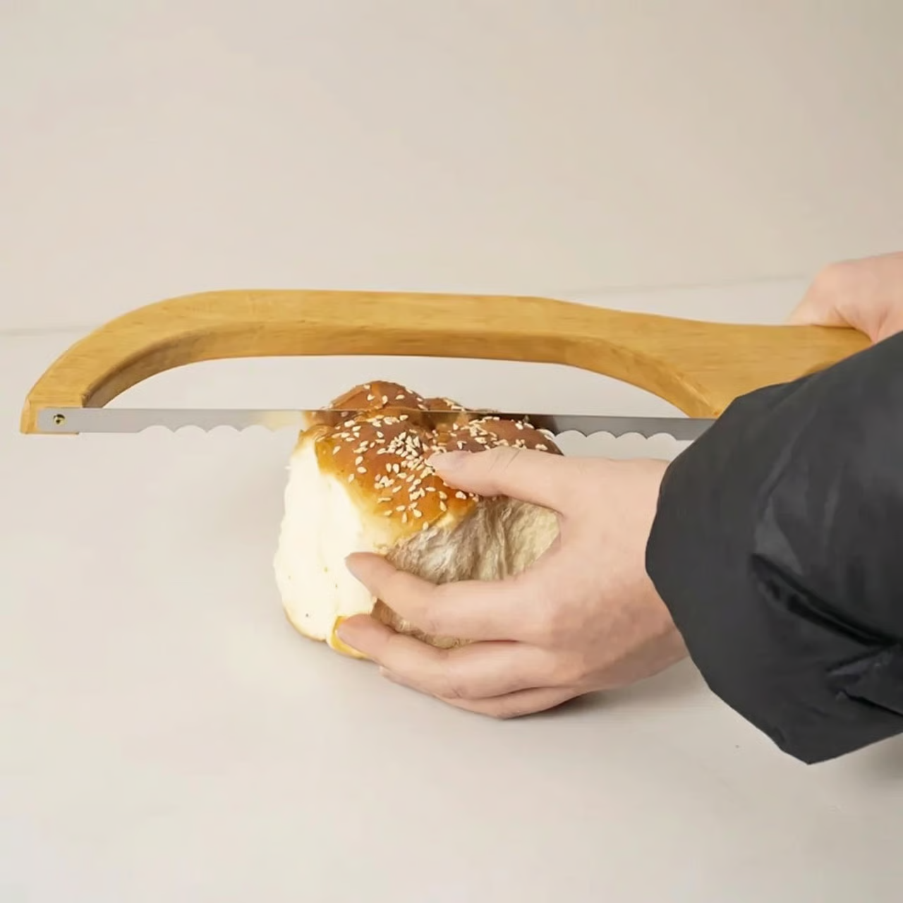 Precision Bread Slicer with Bamboo Grip for Effortless Cutting