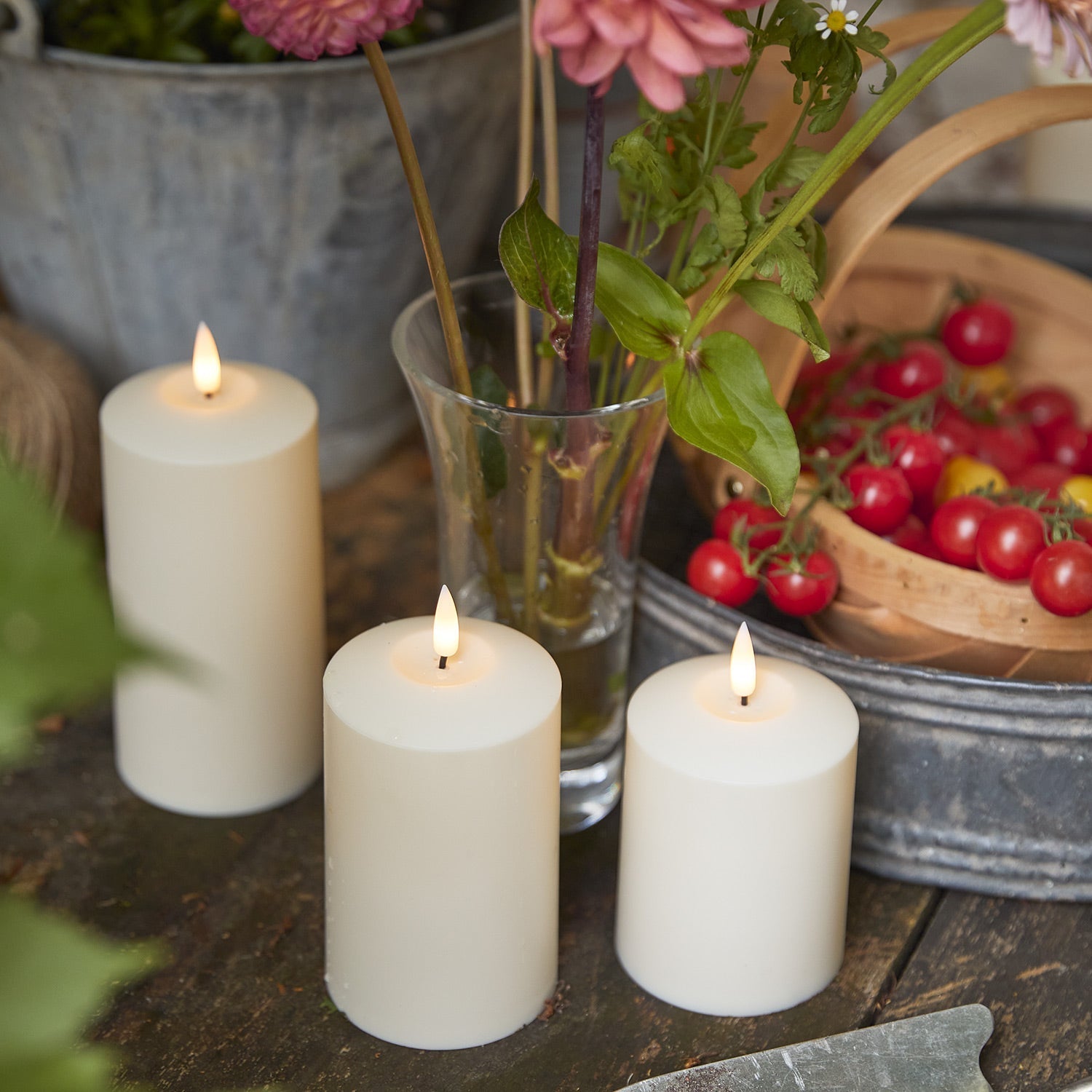 Set of 3 Timer-Controlled LED Candles for Outdoor Use