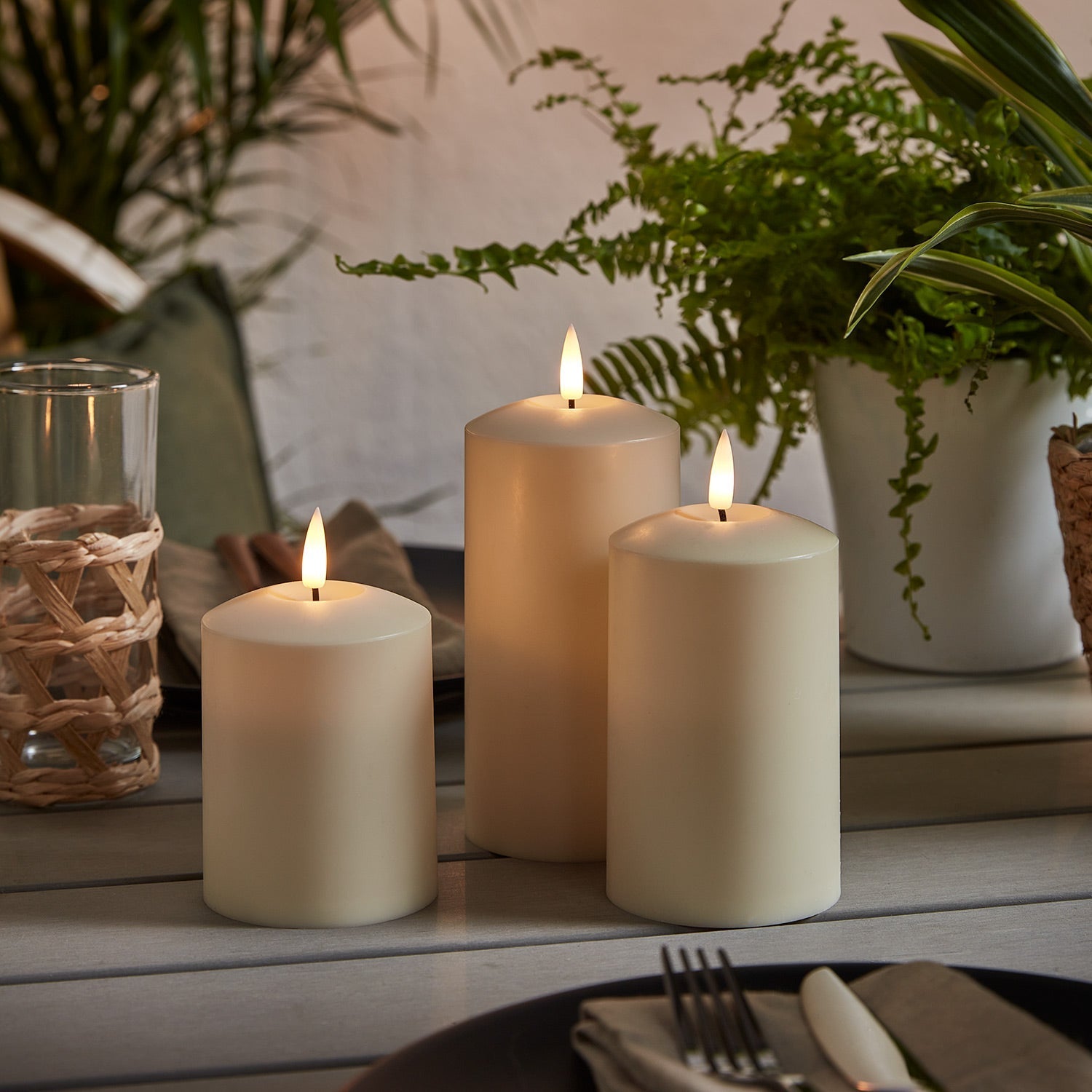 Set of 3 Timer-Controlled LED Candles for Outdoor Use