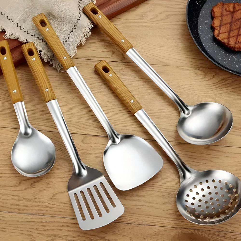 Essential Stainless Steel & Wood Utensil Set for Every Kitchen