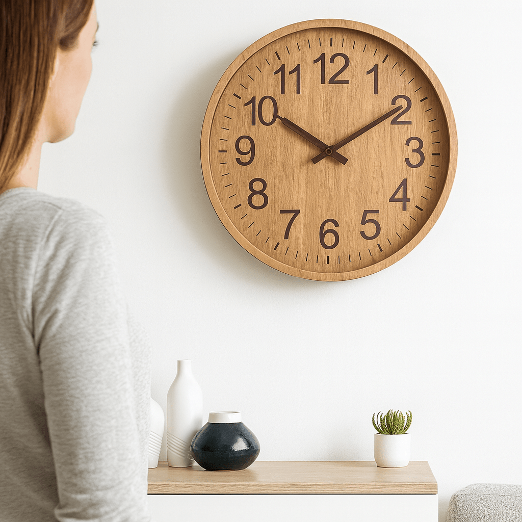 30 cm Wooden Wall Clock – Quiet Mechanism