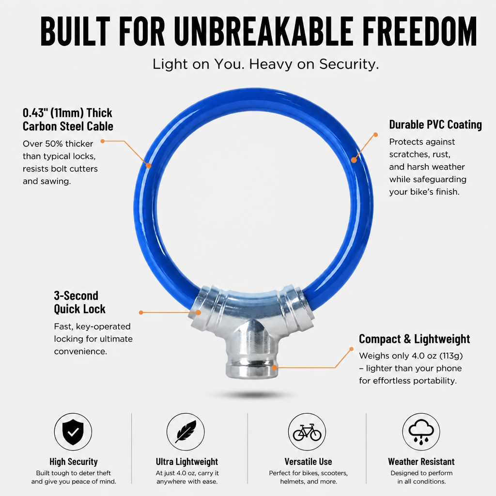 VeloShield™ Cable Lock — Feel Unbreakable Freedom Without the Bulk or Weight