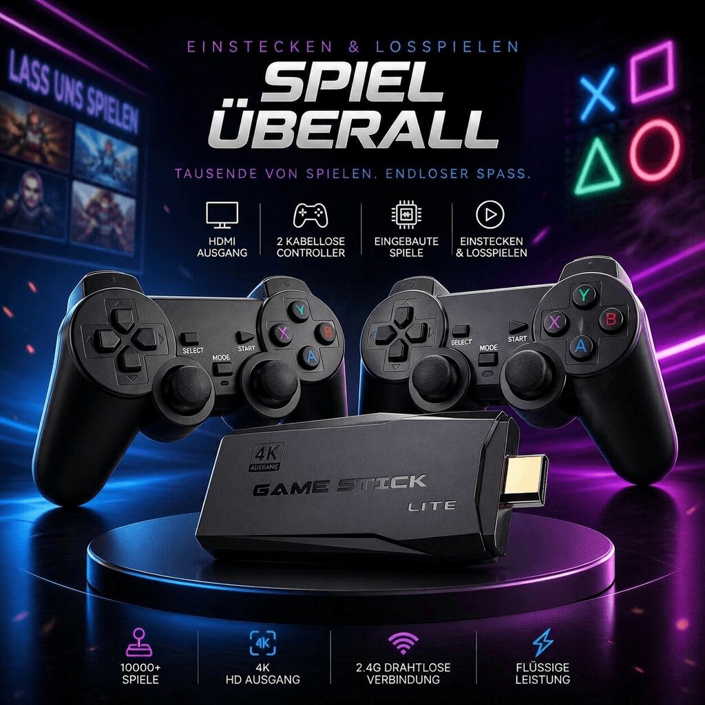 Classic Gaming Console with Dual Wireless Controllers | 4K Experience