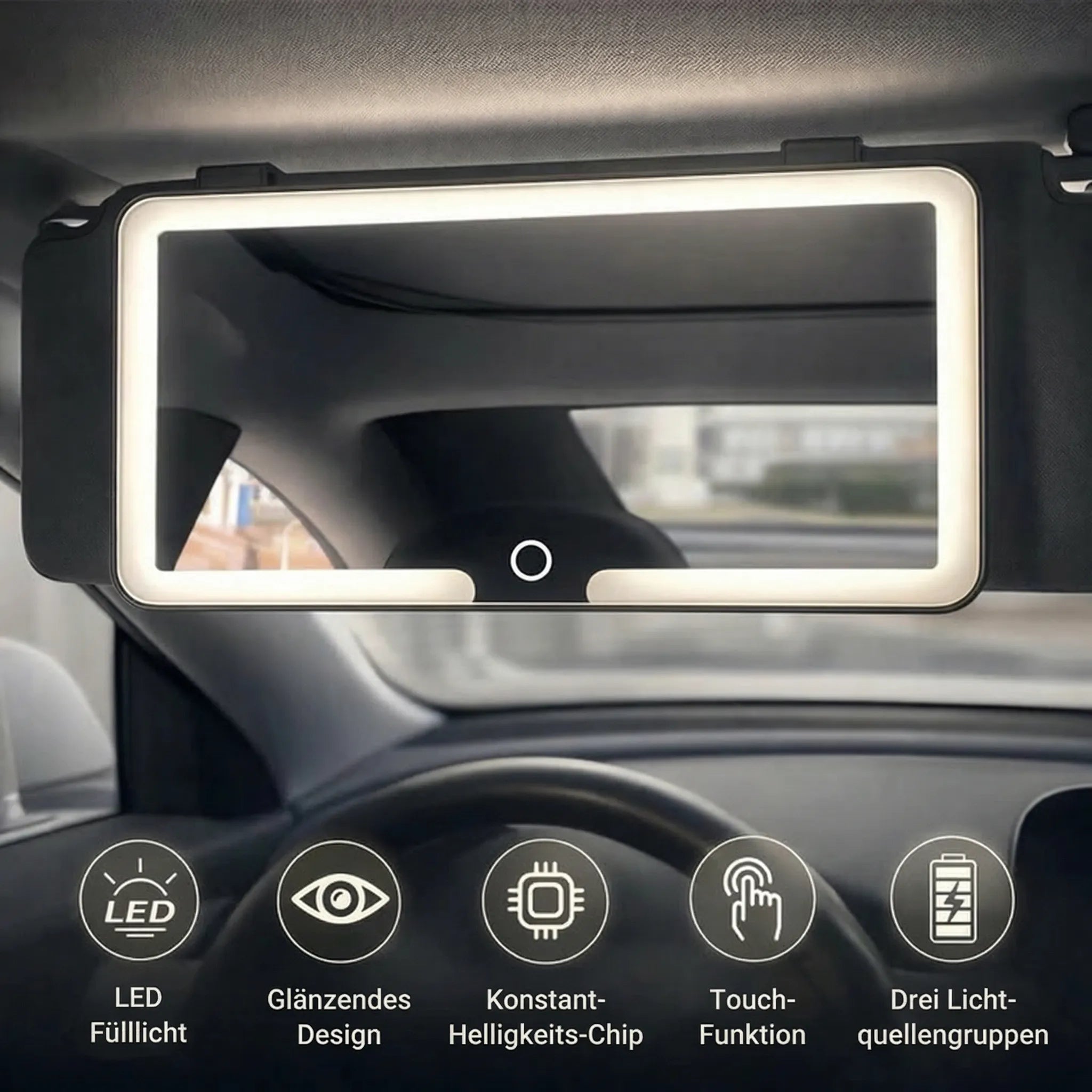 Illuminated Car Makeup Mirror | Travel-Friendly Beauty Reflector