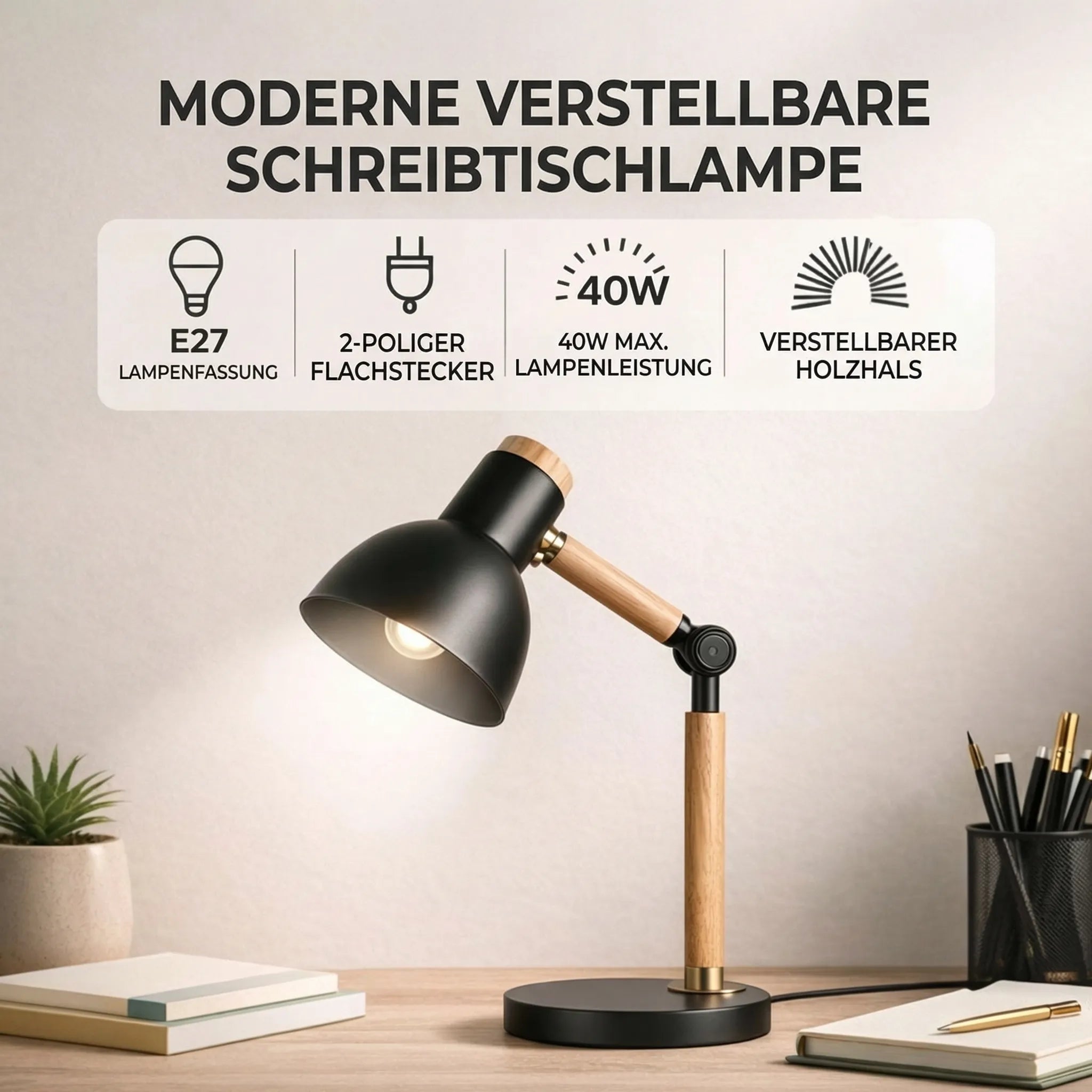 Wooden Desk Lamp | Adjustable Lighting for Any Space