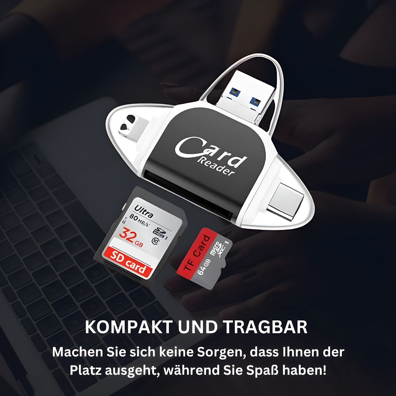Universal SD Card Reader with USB A, USB C, Micro USB & Lightning