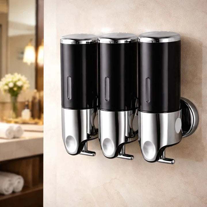 Wall-Mounted Soap Dispenser | Dish Soap Set | Sleek Black, Silver & Clear