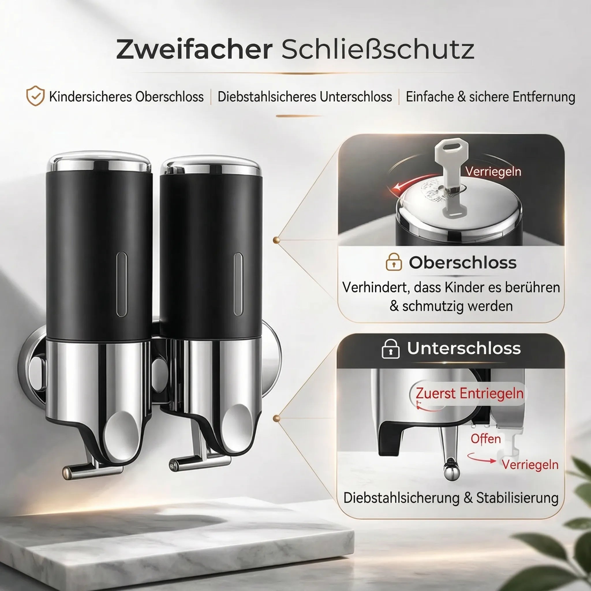 Wall-Mounted Soap Dispenser | Dish Soap Set | Sleek Black, Silver & Clear