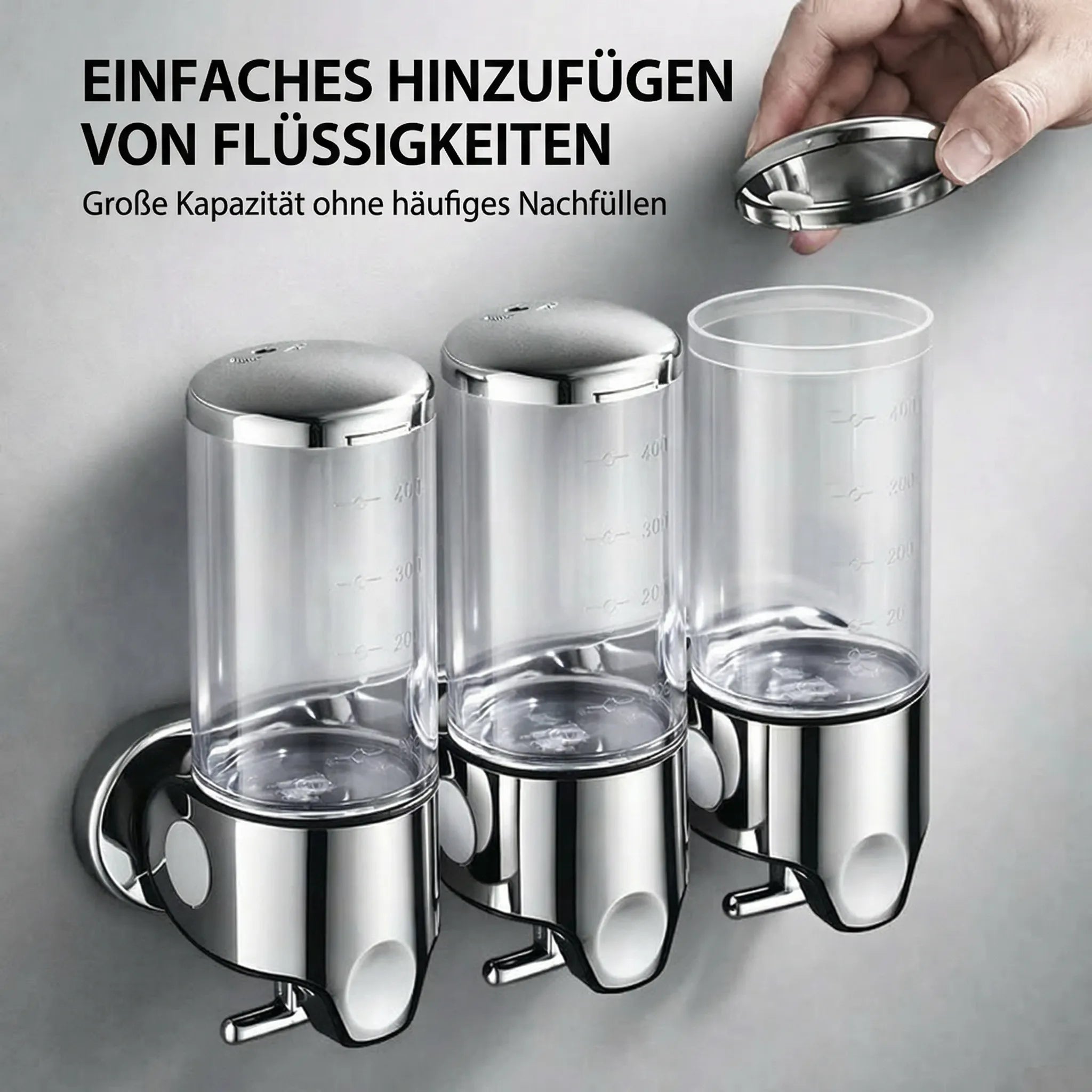 Wall-Mounted Soap Dispenser | Dish Soap Set | Sleek Black, Silver & Clear
