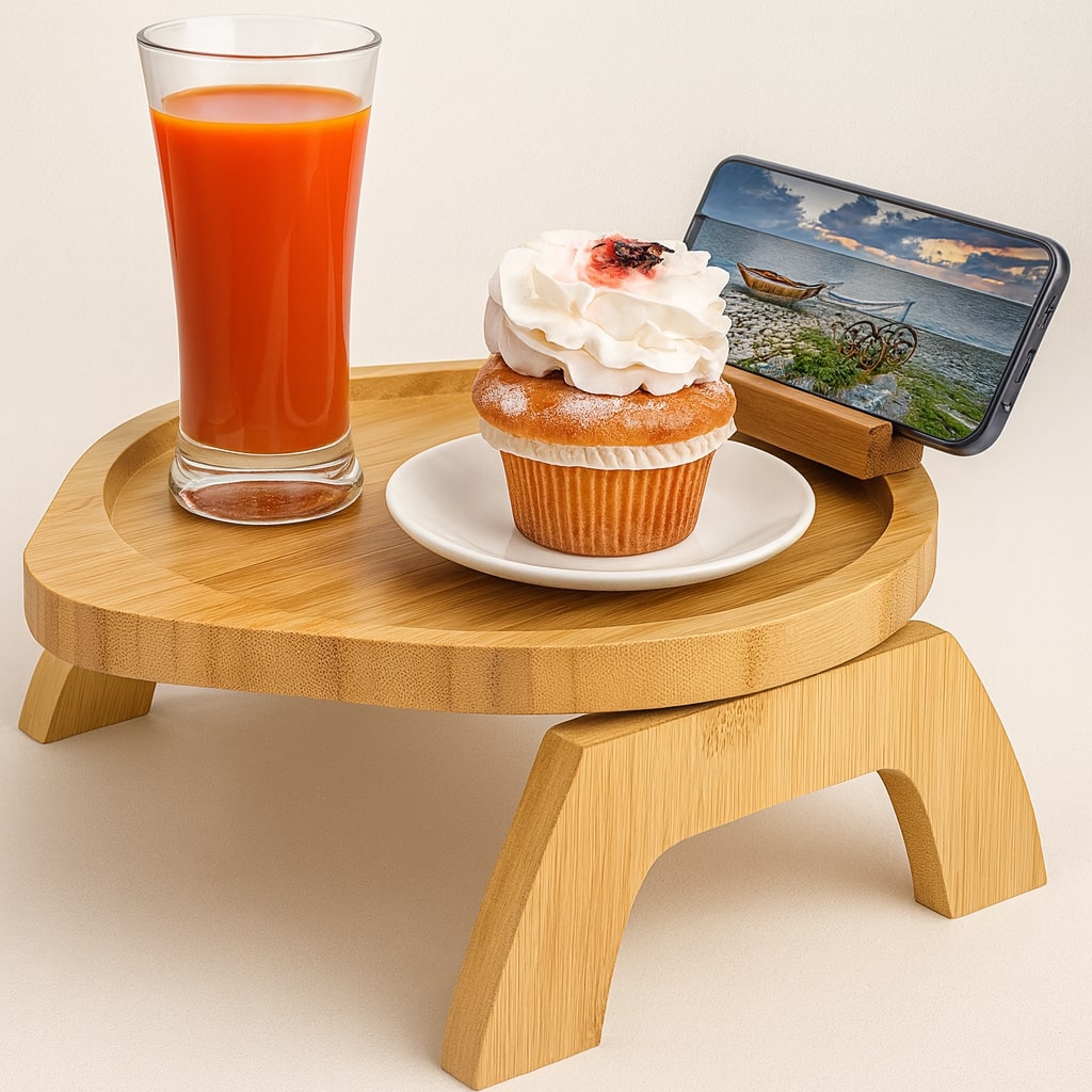 Compact Wooden Armrest Table for Your Sofa