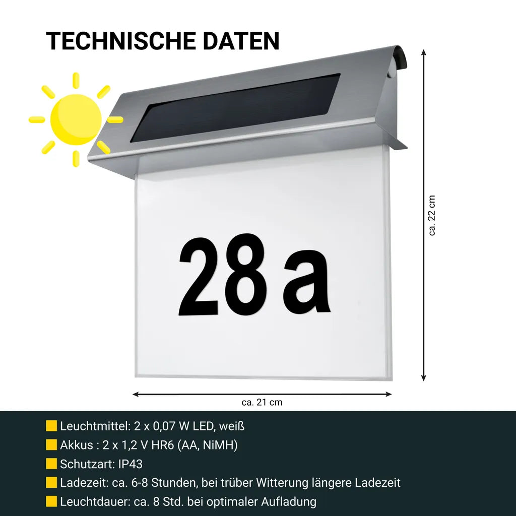 Illuminated Solar House Number with LED Lights - No Wiring Needed