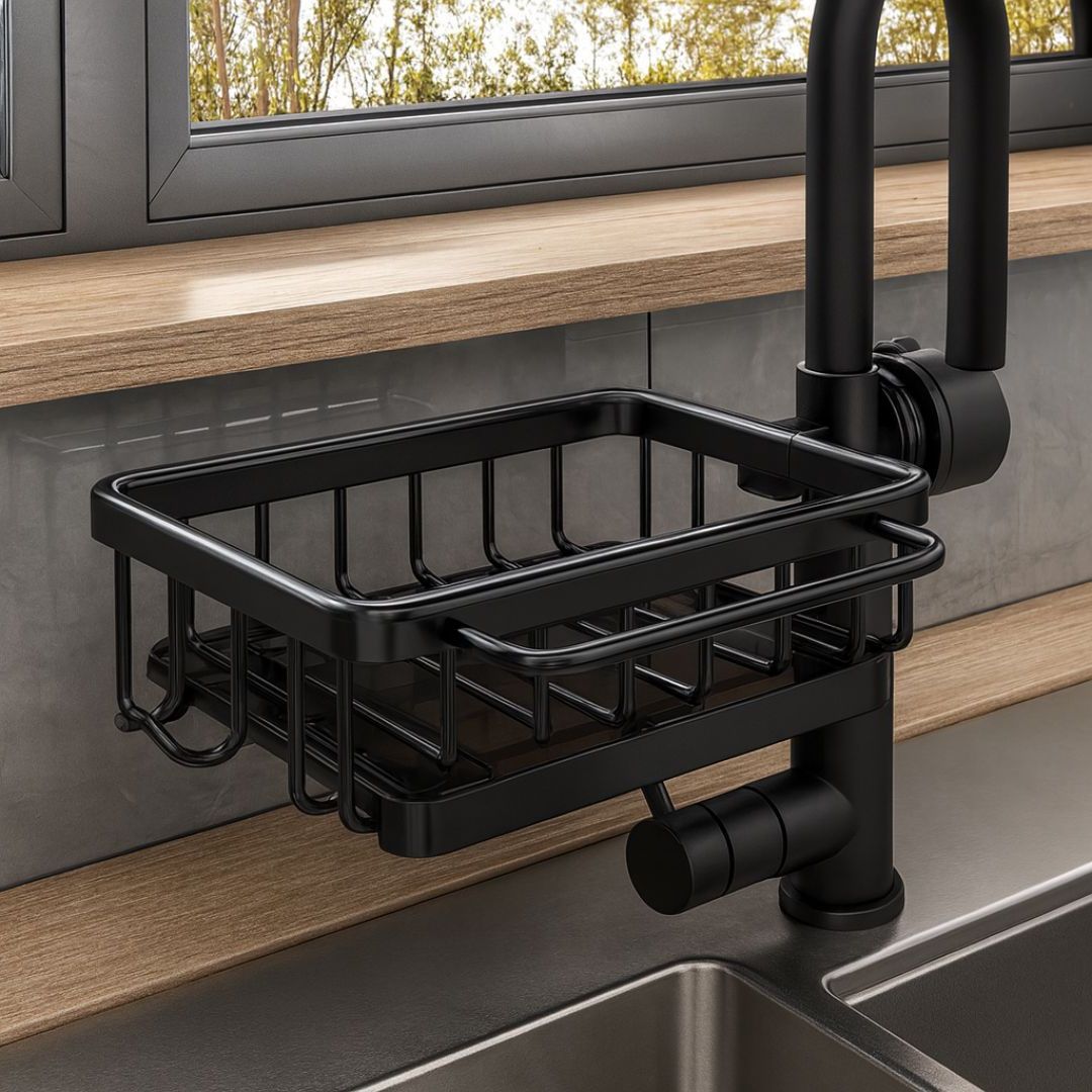 Smart Sink Organizer | Elegant Black & Silver Storage Solution