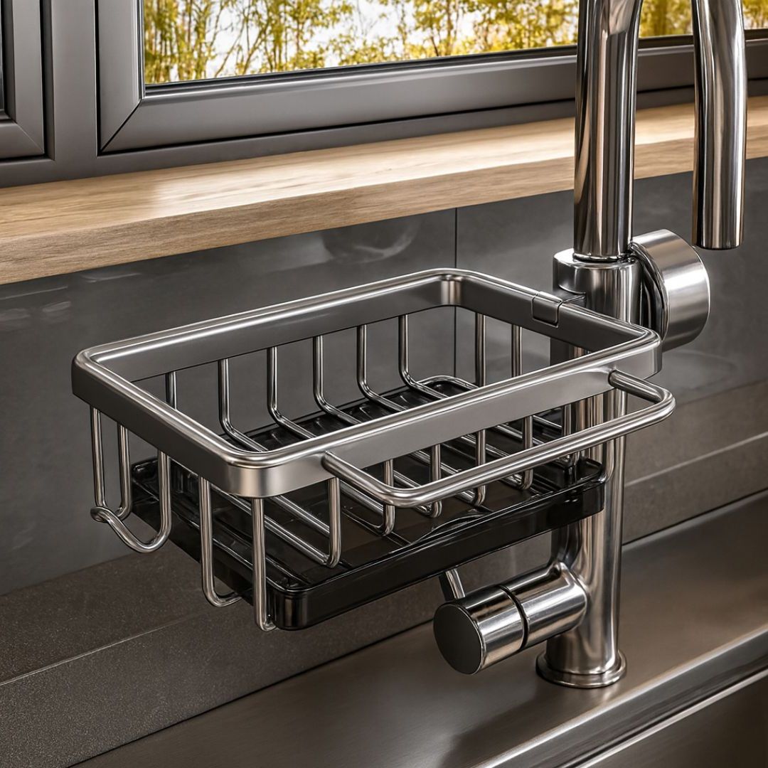 Smart Sink Organizer | Elegant Black & Silver Storage Solution