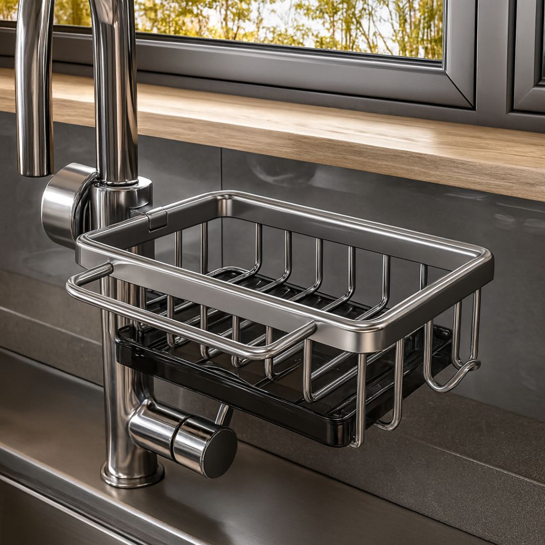 Smart Sink Organizer | Elegant Black & Silver Storage Solution