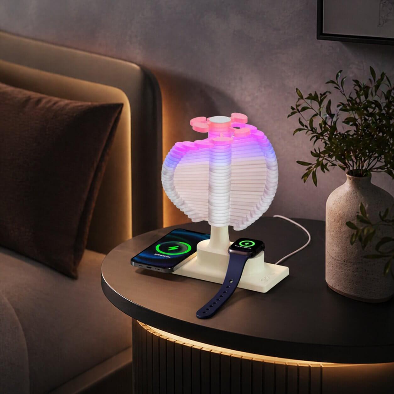 Stylish Desk Lamp with Wireless Charging | Spiral Tree Design