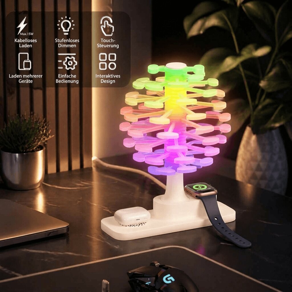 Stylish Desk Lamp with Wireless Charging | Spiral Tree Design