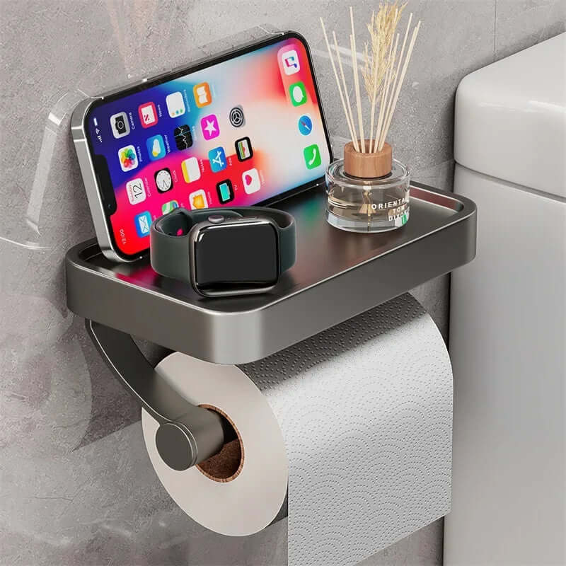 Stainless Steel Toilet Paper Holder with Storage Shelf