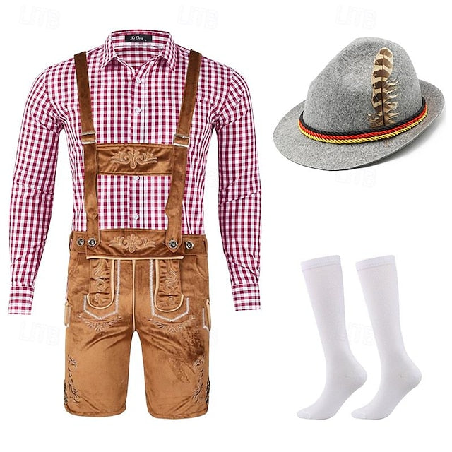 Traditional Bavarian Ensemble for Men | Complete Set with Lederhosen, Shirt, Socks & Hat