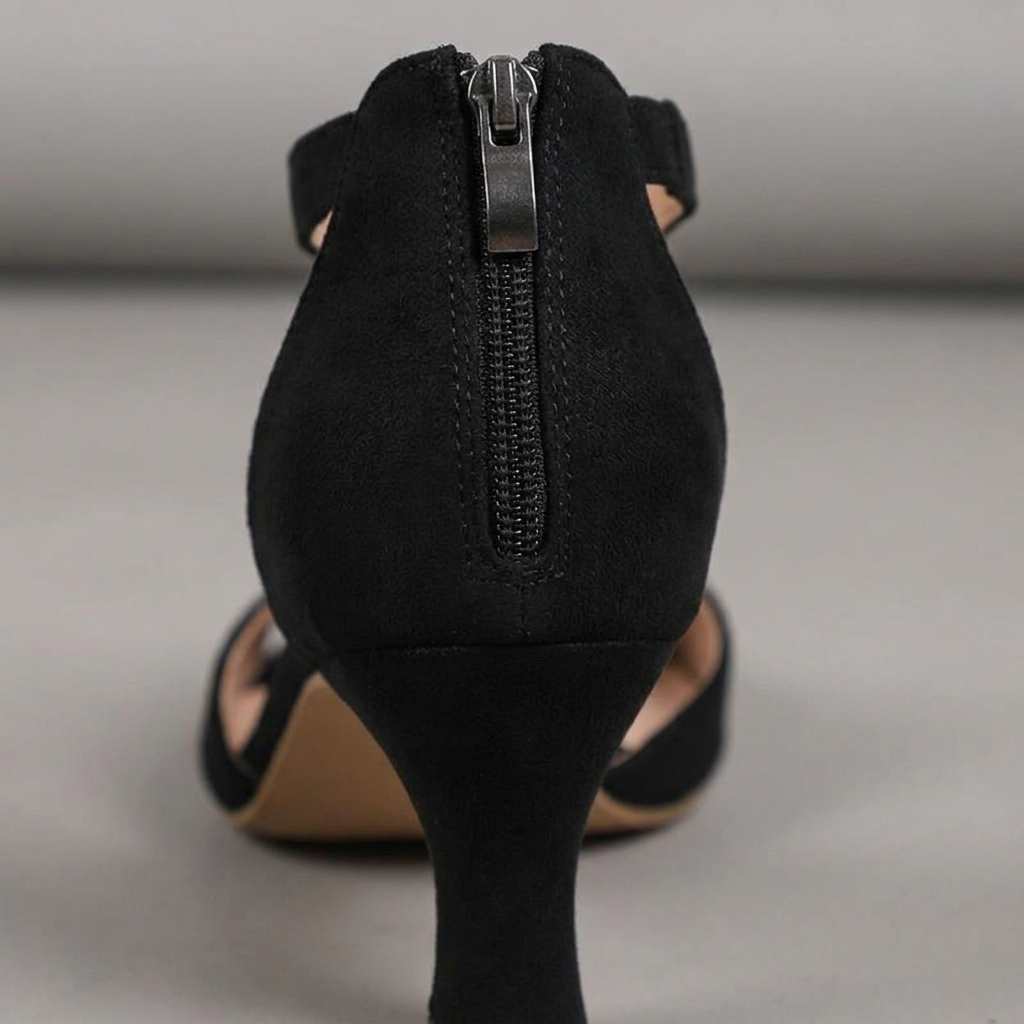 VelariaStride™ – Elegant Peep-Toe T-Strap Heels with Back-Zip Closure