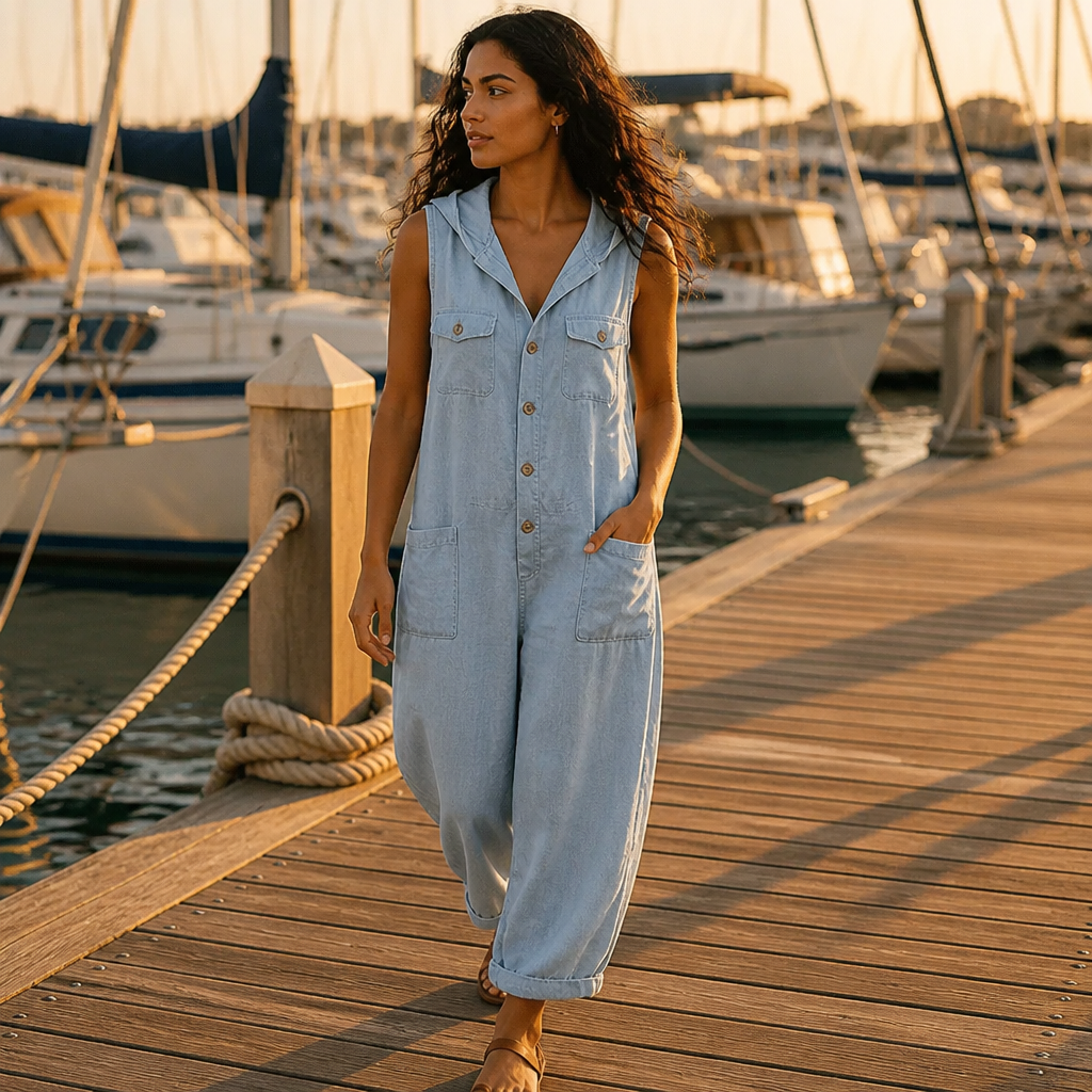 Liora™ – Relaxed Hooded Linen-Blend Sleeveless Jumpsuit with Utility Pockets