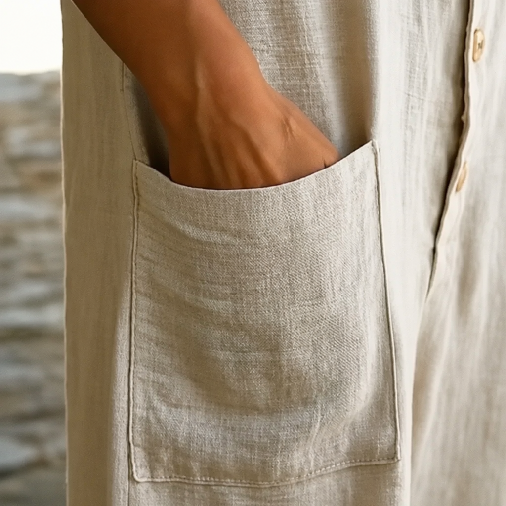 Liora™ – Relaxed Hooded Linen-Blend Sleeveless Jumpsuit with Utility Pockets