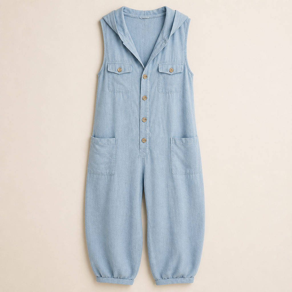 Liora™ – Relaxed Hooded Linen-Blend Sleeveless Jumpsuit with Utility Pockets
