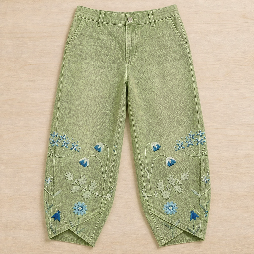 Aven™ – Floral Embroidered Tulip-Hem Lantern Trousers