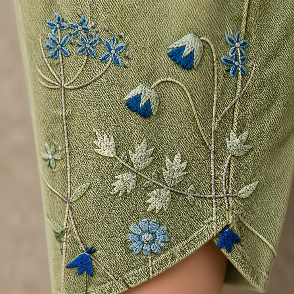 Aven™ – Floral Embroidered Tulip-Hem Lantern Trousers