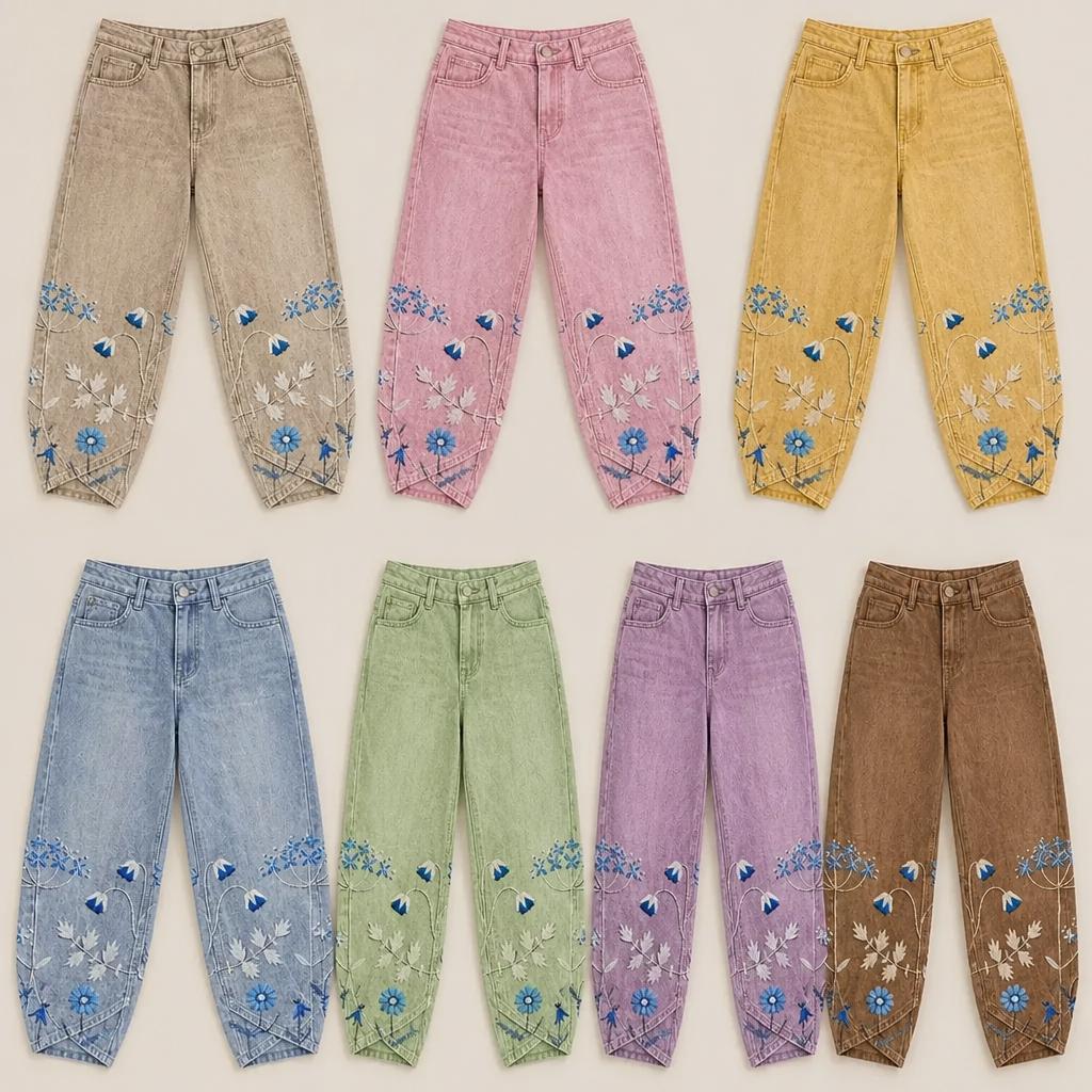 Aven™ – Floral Embroidered Tulip-Hem Lantern Trousers
