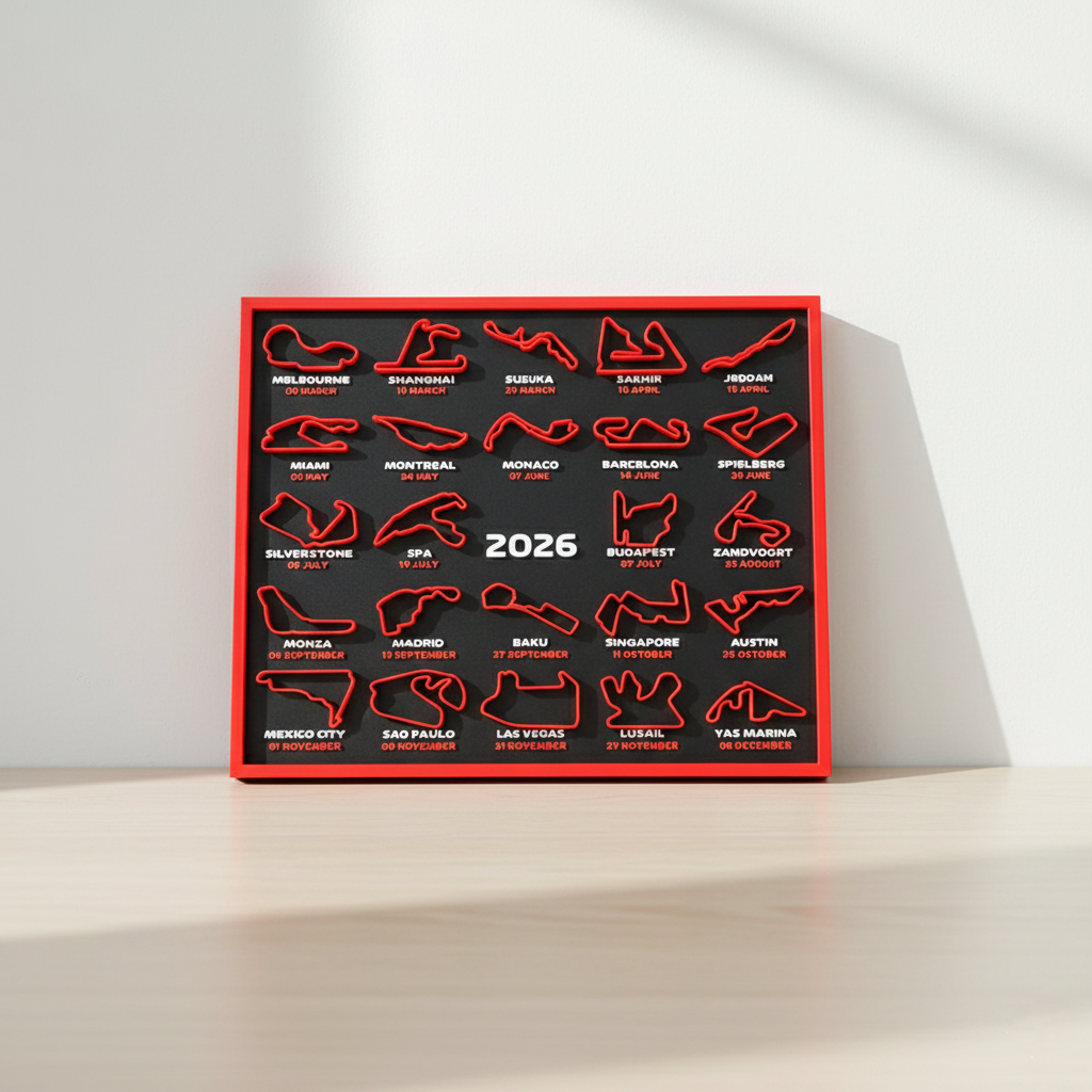2026 Formula Racing Track Art Calendar with Stand