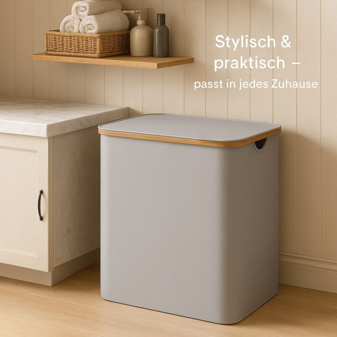 Stylish Laundry Organizer with Lid | 3-Compartment Collection Basket in Neutral Tones