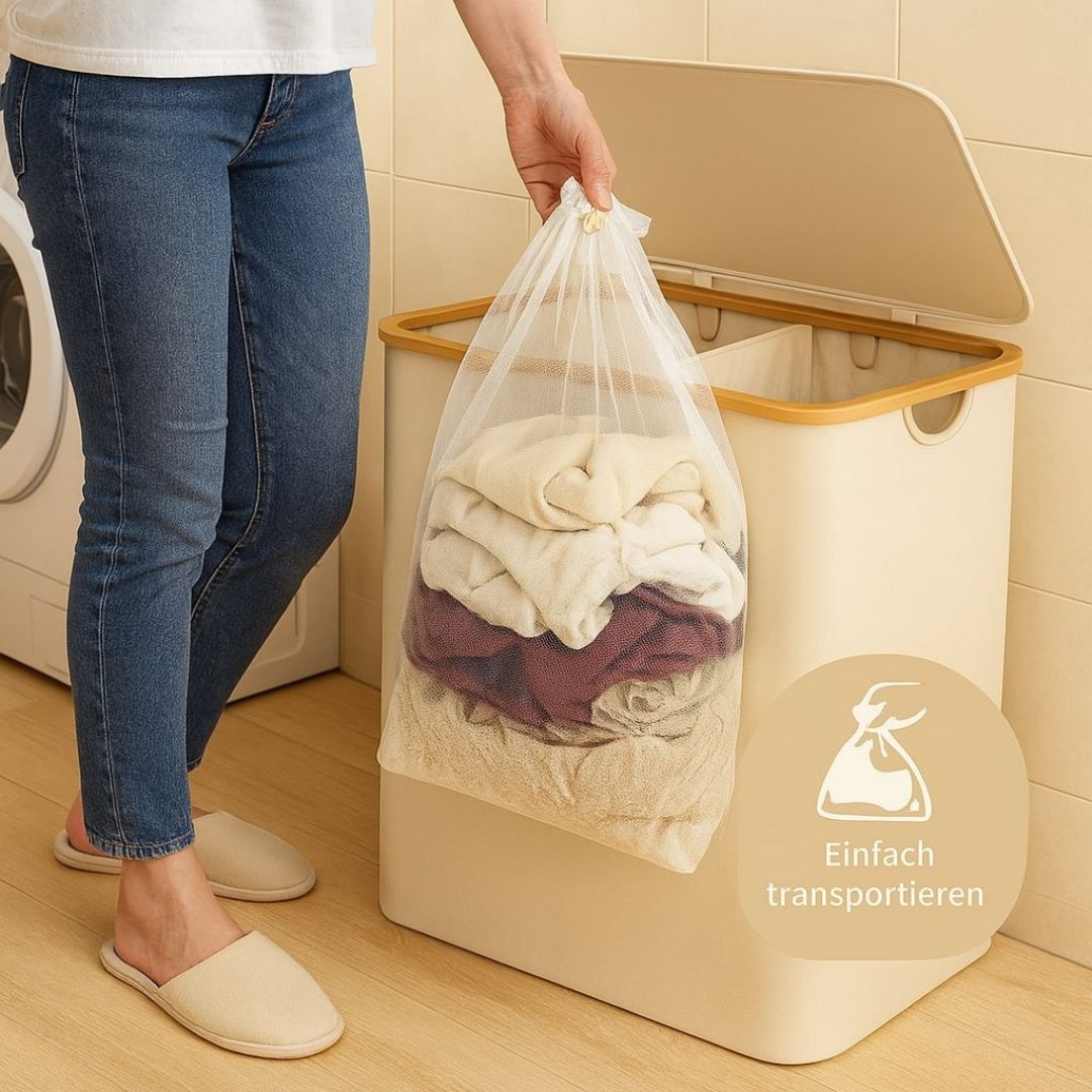 Stylish Laundry Organizer with Lid | 3-Compartment Collection Basket in Neutral Tones
