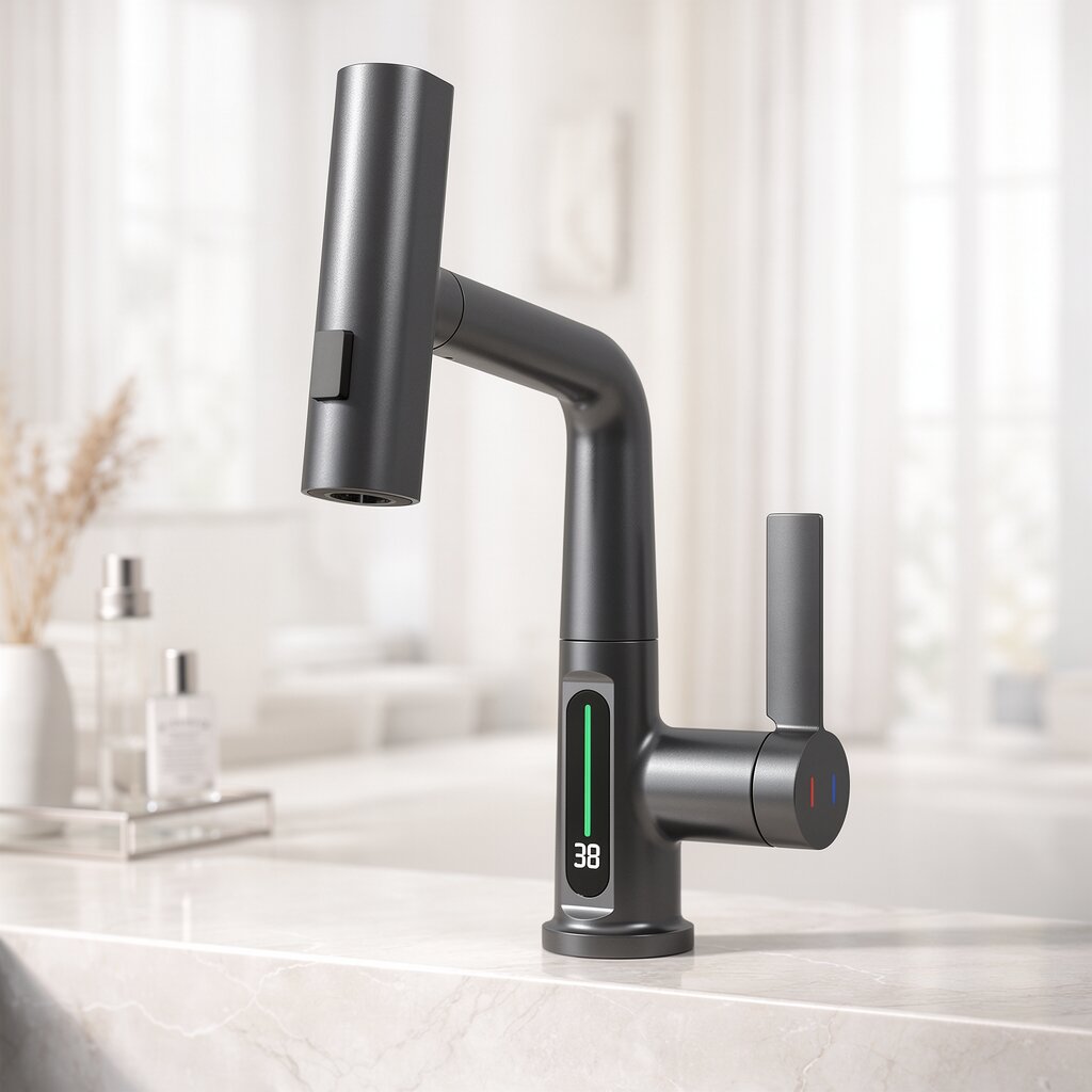 Versatile Kitchen Faucet with LED Display and 5 Spray Modes