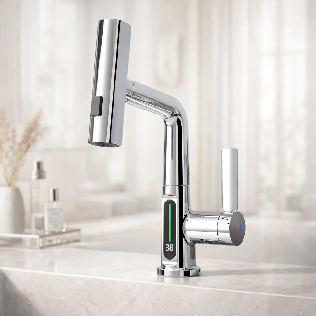 Versatile Kitchen Faucet with LED Display and 5 Spray Modes