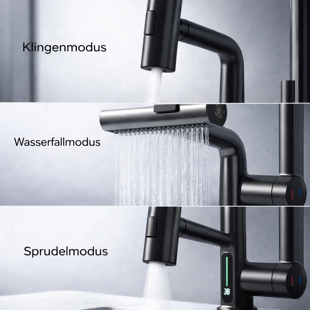 Versatile Kitchen Faucet with LED Display and 5 Spray Modes