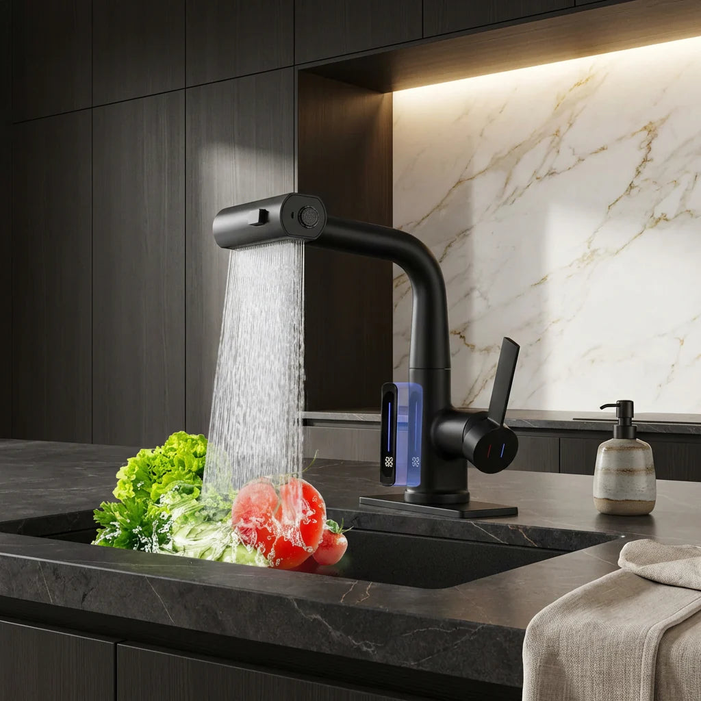 Versatile Kitchen Faucet with LED Display and 5 Spray Modes