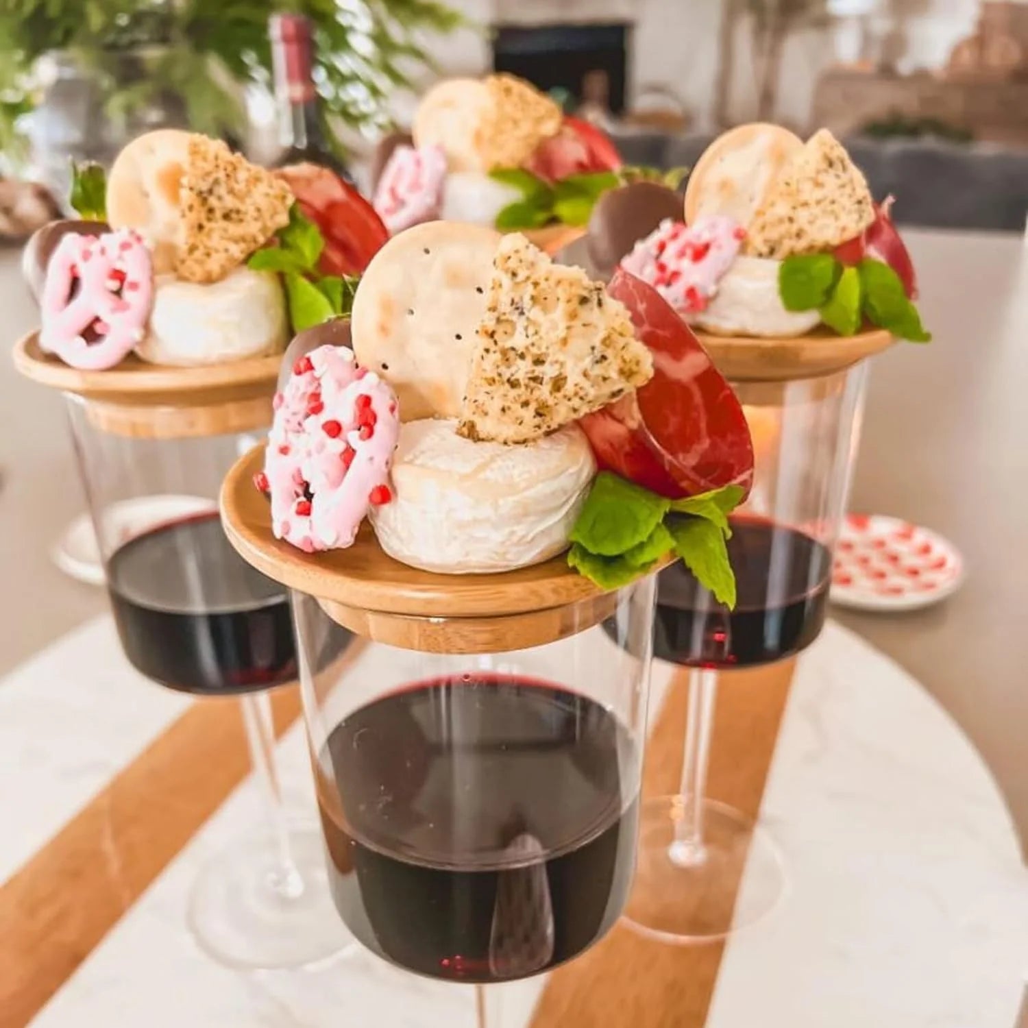 Elegant Wooden Snack Tray for Wine Glasses | Perfect for Entertaining