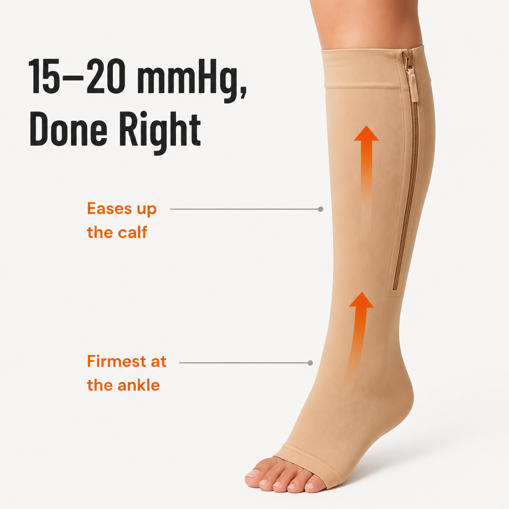 SilvaStride™ — Zip On Compression That Eases Swollen, Tired Legs by Evening