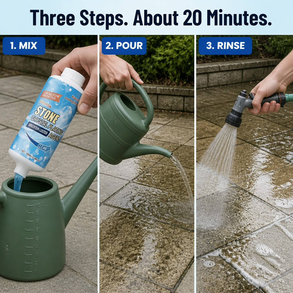 StoneVive™ — Wash Away Years of Patio Dirt from Stone in a Single Rinse