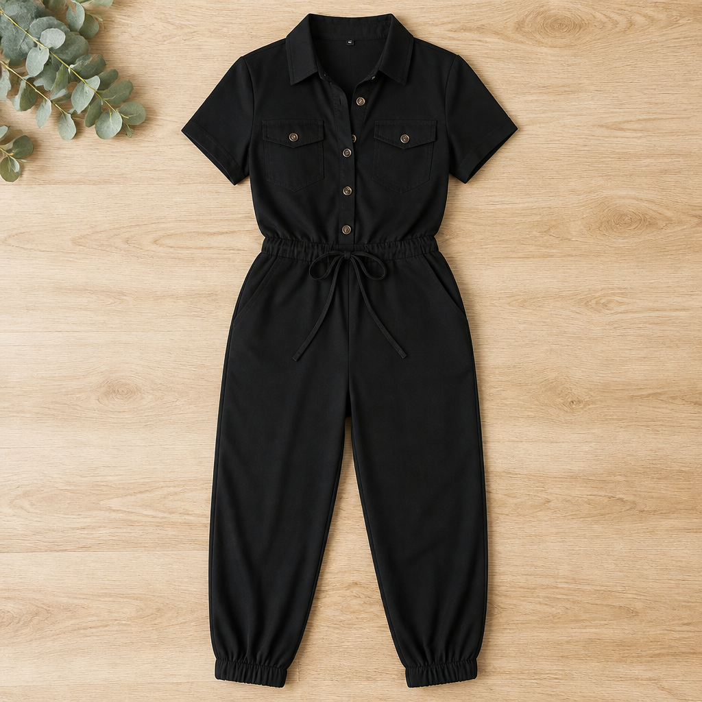 LumiVerve™ Short Sleeve Button-Front Jumpsuit — Shape Your Confidence with Every Move