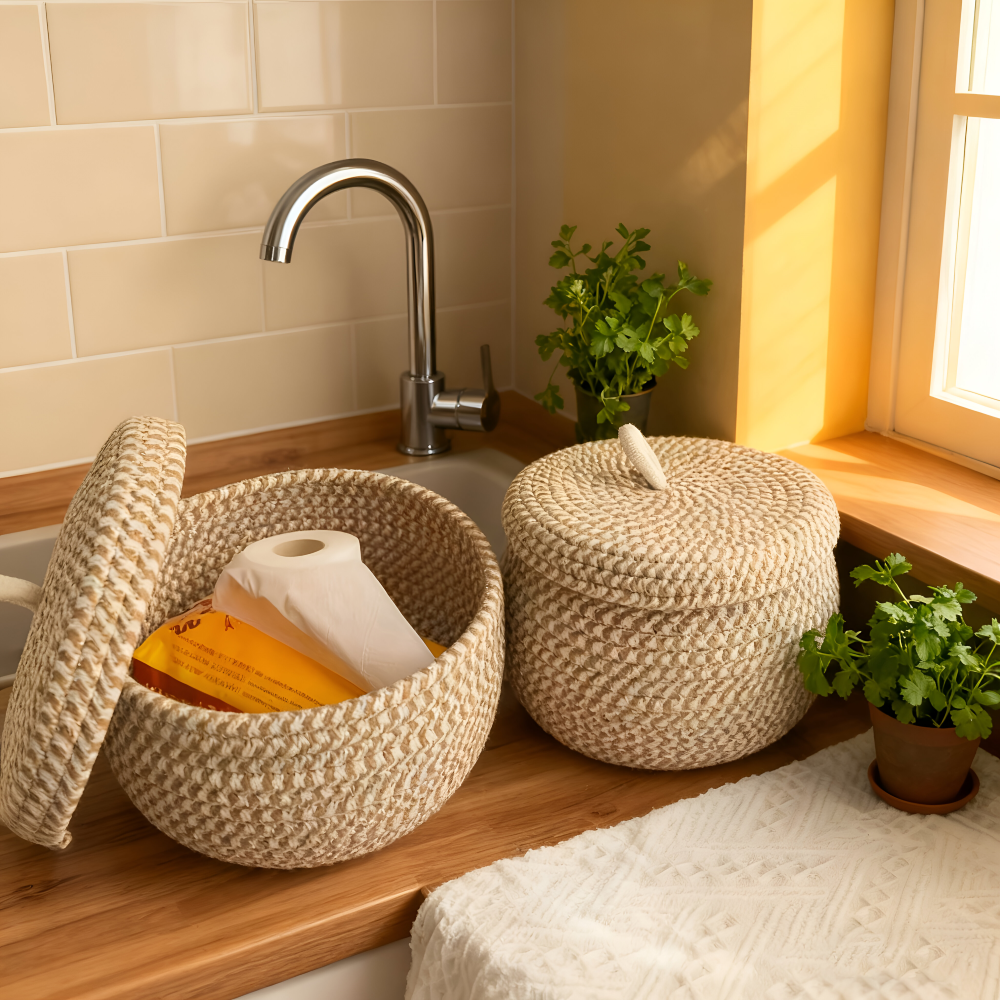 Handwoven Storage Basket | Round Wicker Basket | Boho Vibes | CasaWeave