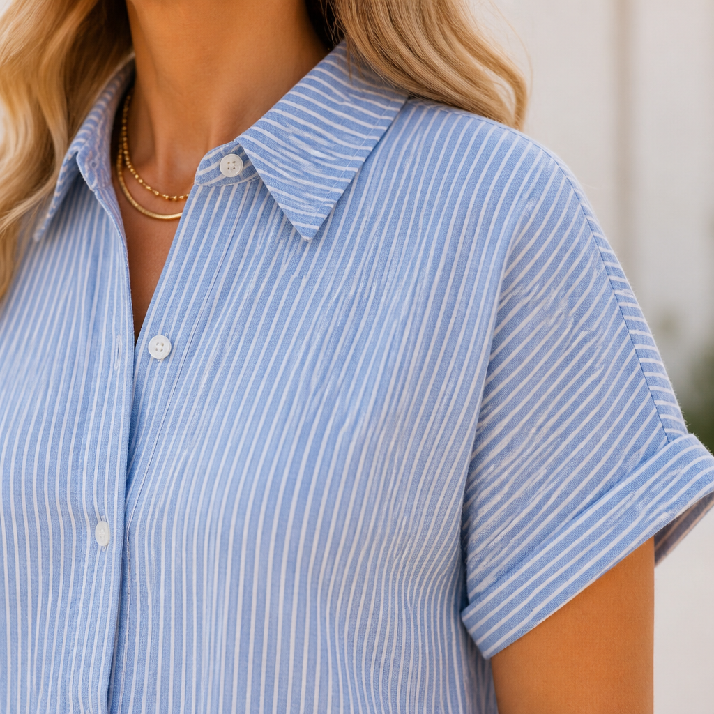 LunaVerve™ – Airy Striped Button-Down Midi Shirt Dress