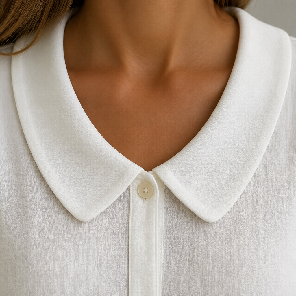 LuminaLuxe™ – Gentle Peter Pan Collar Short-Sleeve Blouse