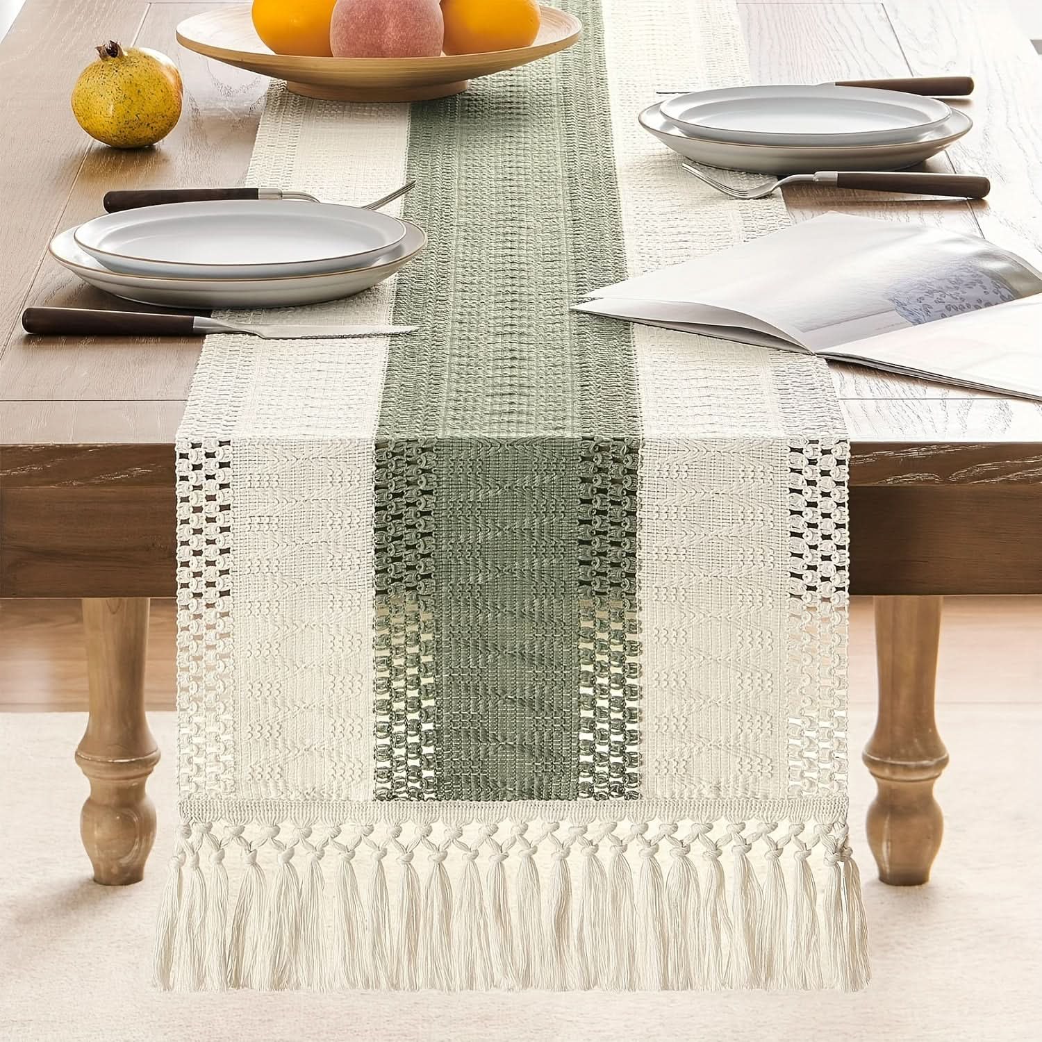 Sage Green Macrame Table Runner for Home Decor