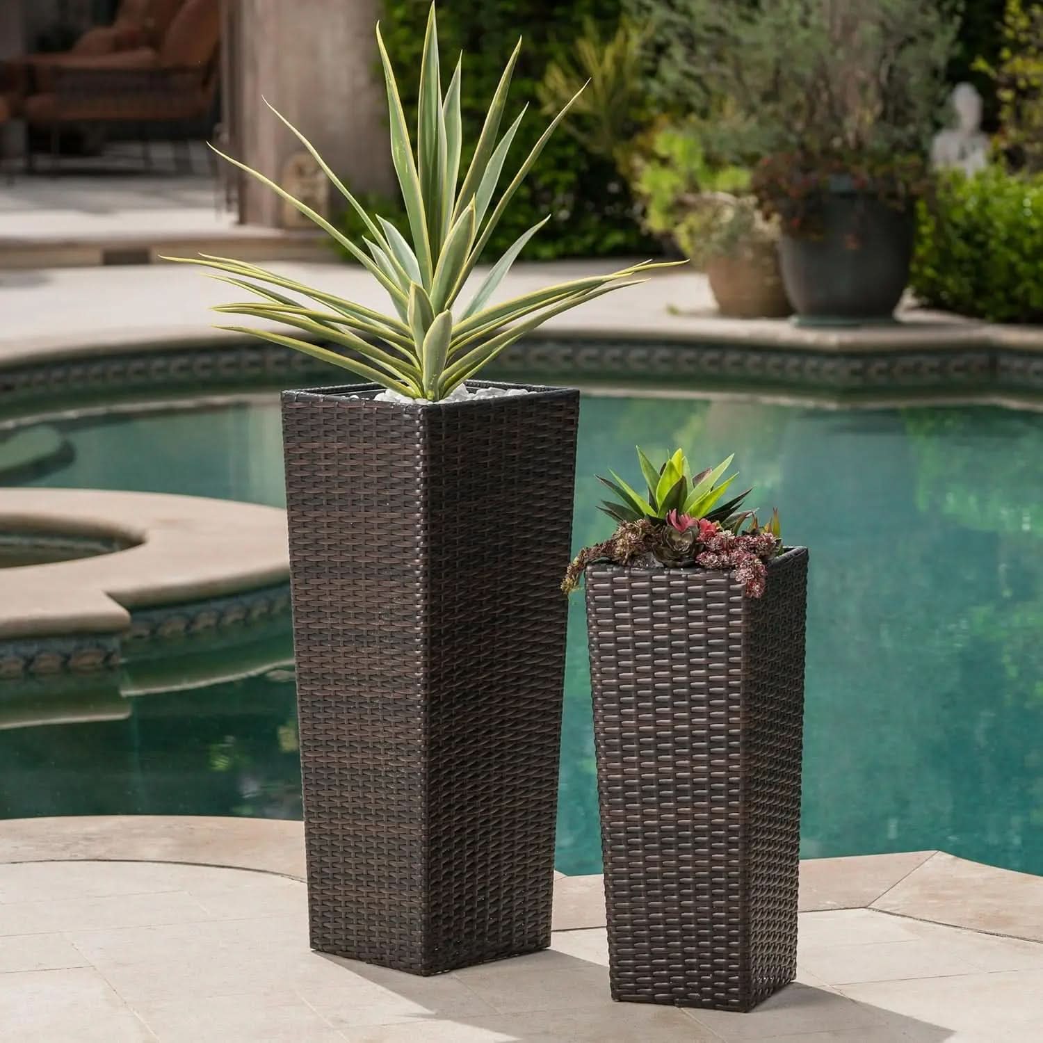 Set of Wicker Planters for Outdoor Use