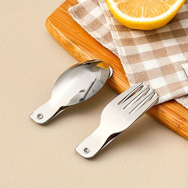 Compact Portable Cutlery Set with Folding Fork and Spoon